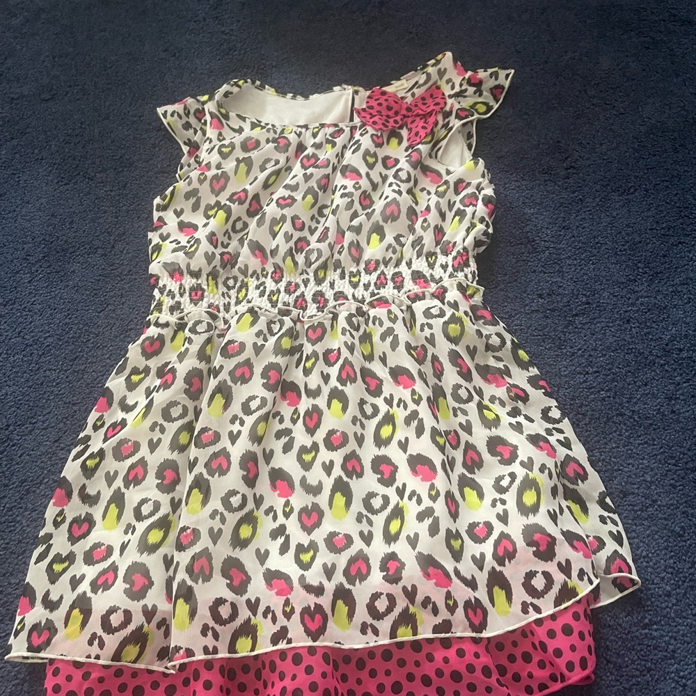 Leopard Print tank top blouse with Pink Bow